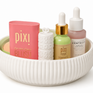 White Ribbed Vanity Organizer Bowl